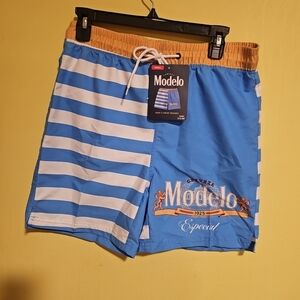 NWT Cerveza Modelo Men's Size Small Swim Trunks Shorts SWAG Super Retro Beer